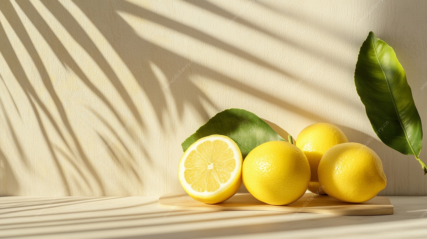 阳光下的新鲜柠檬静物