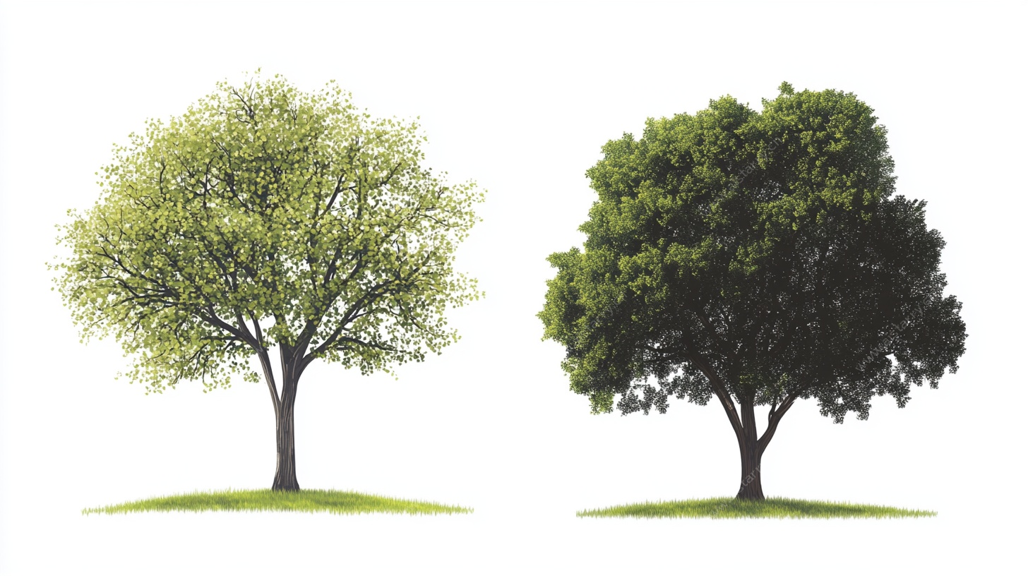 两棵风格各异的树木图像