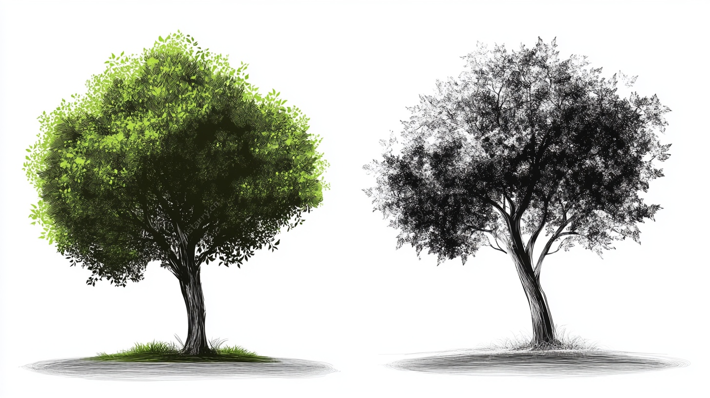 两棵树的色彩对比图景