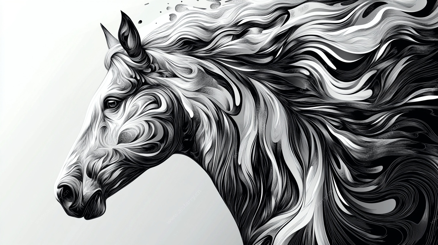 飘逸鬃毛的骏马侧影