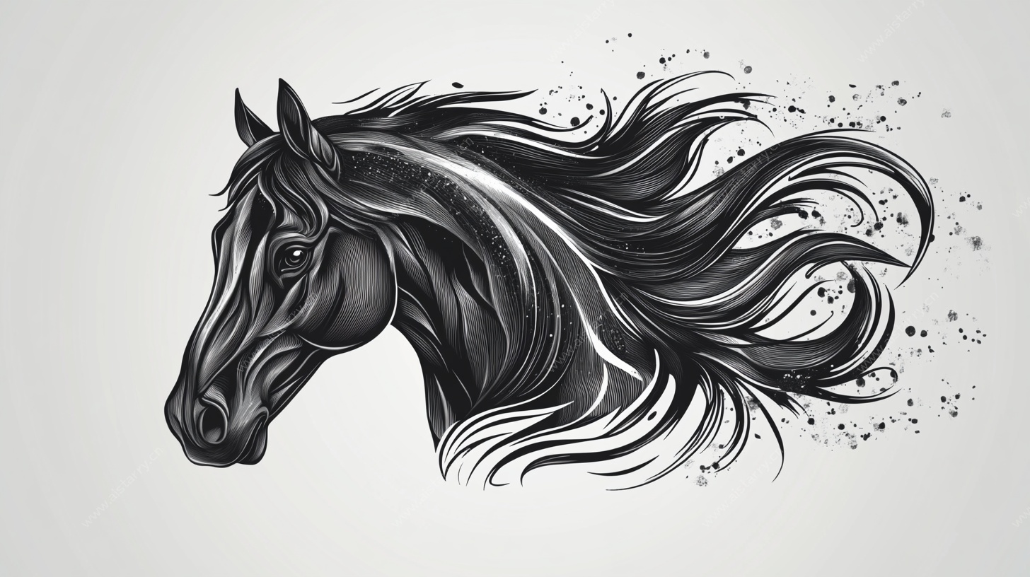 飘逸鬃毛的骏马头像