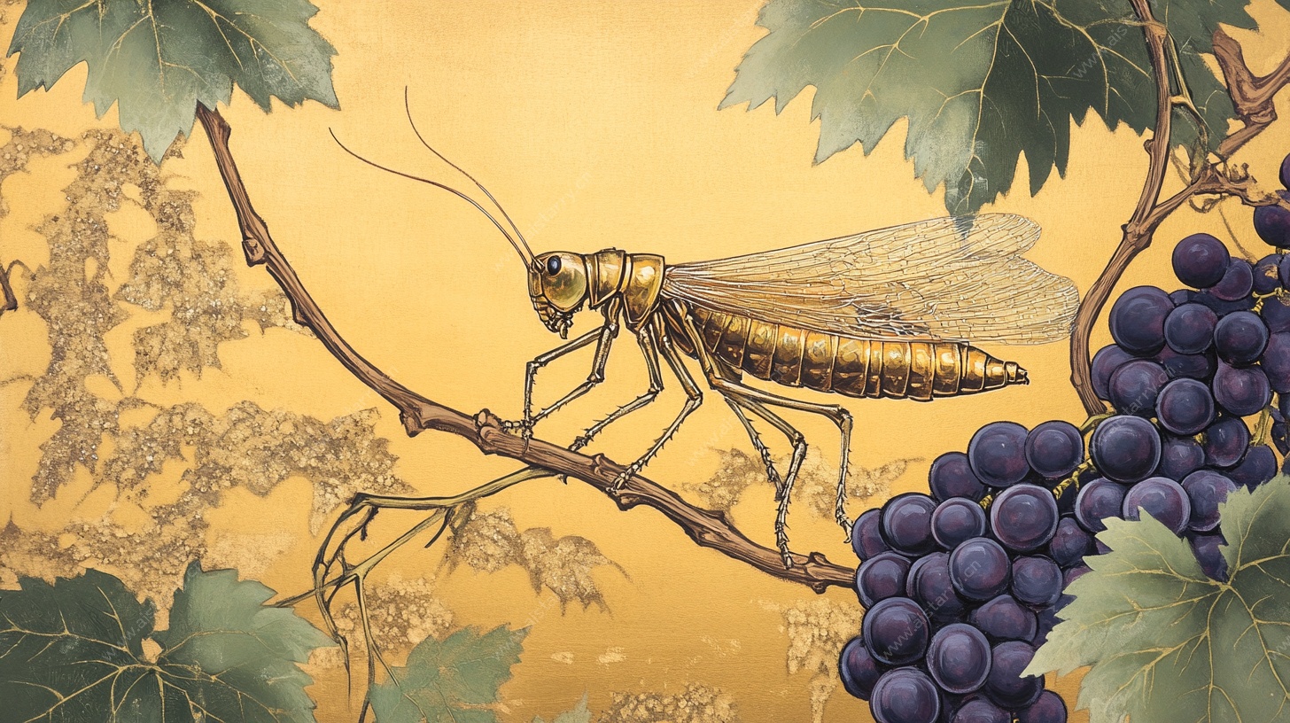 葡萄藤上的蚂蚱