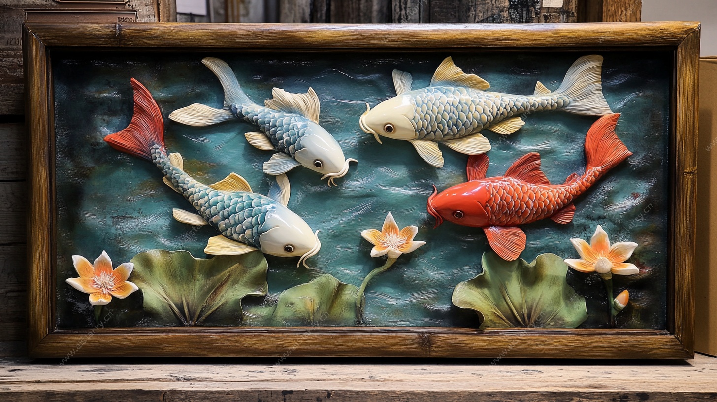 陶瓷锦鲤浮雕画