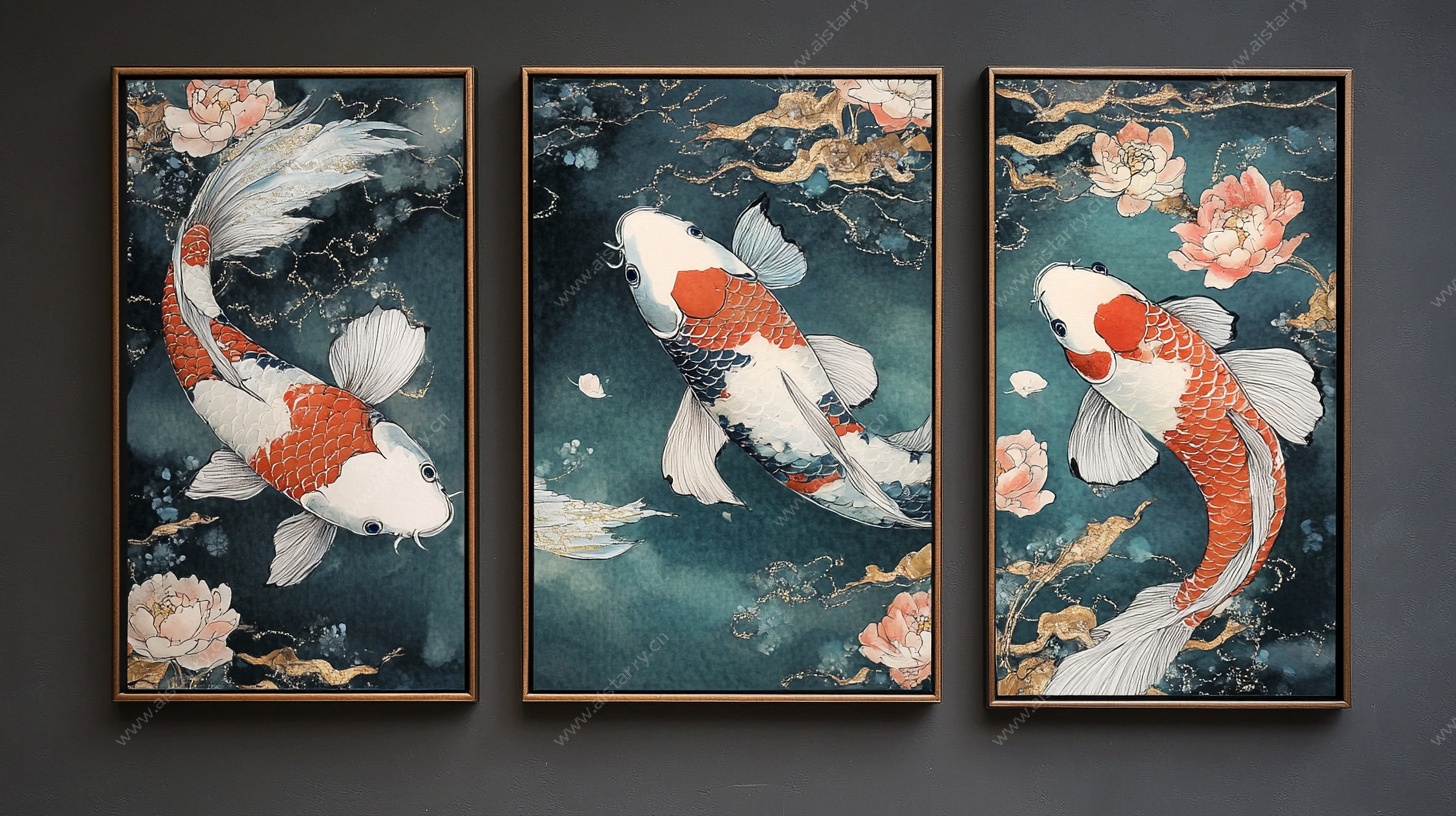 三联锦鲤图 祥瑞入画间