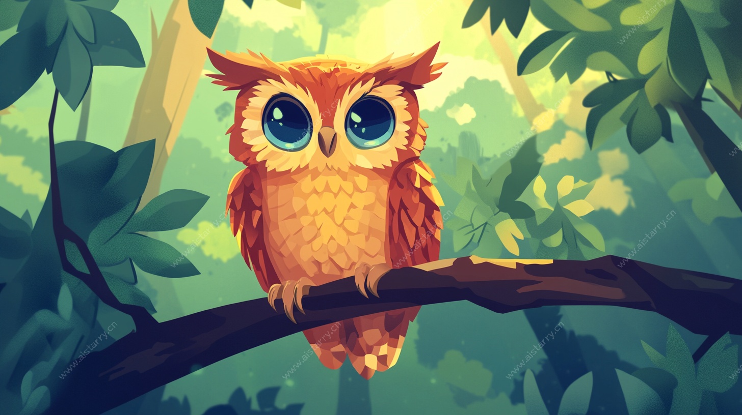 森林中的可爱猫头鹰