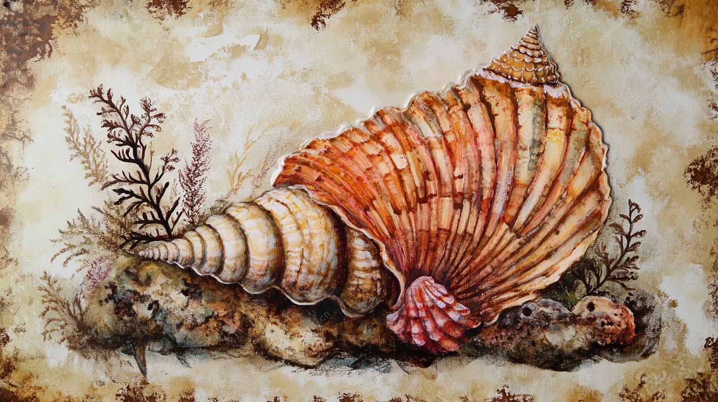 复古风海螺水彩艺术画