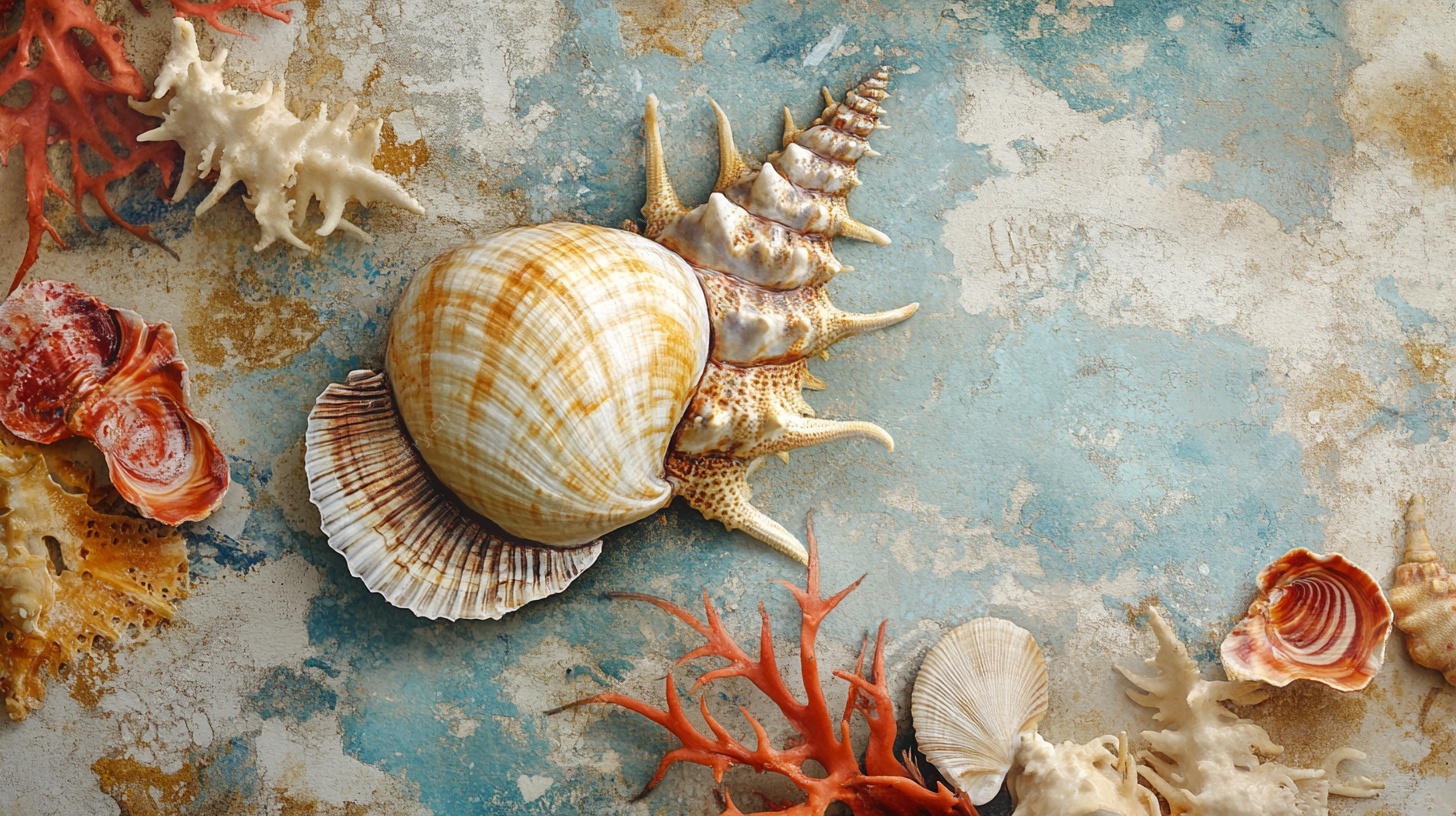 多彩贝壳与珊瑚静物展示