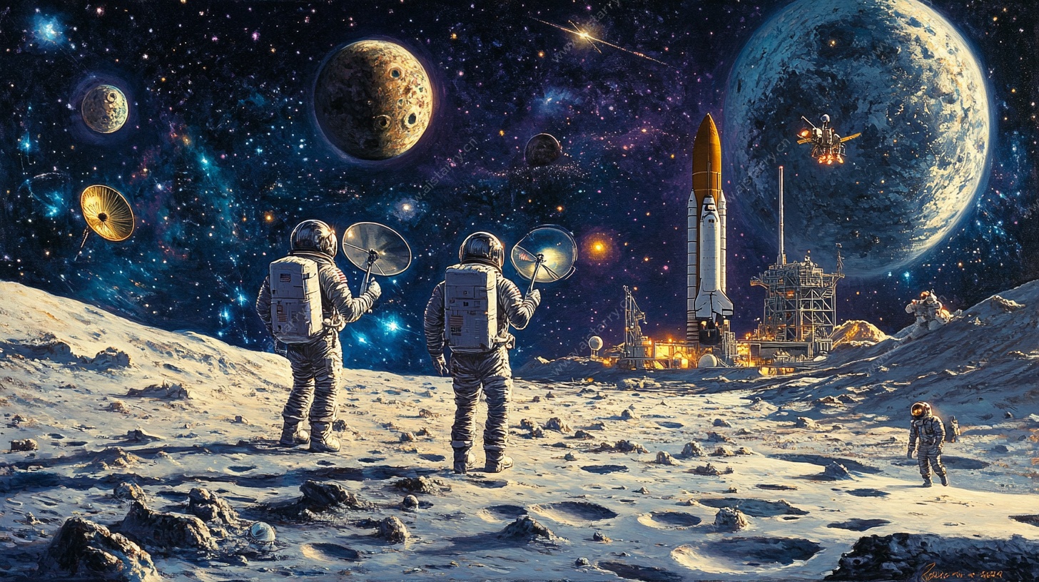 宇航员月球探索奇幻图景