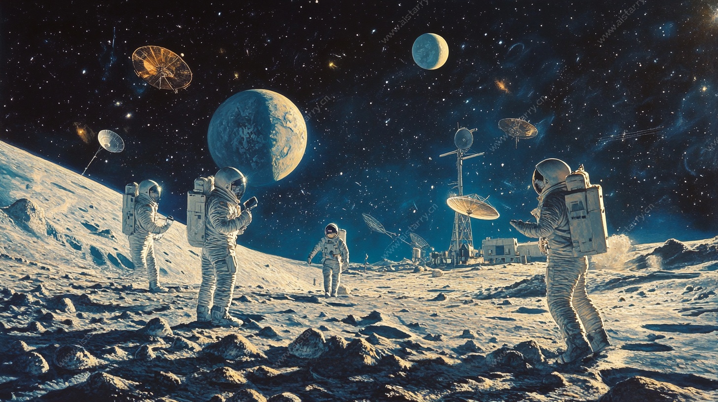 宇航员在月球的探索场景