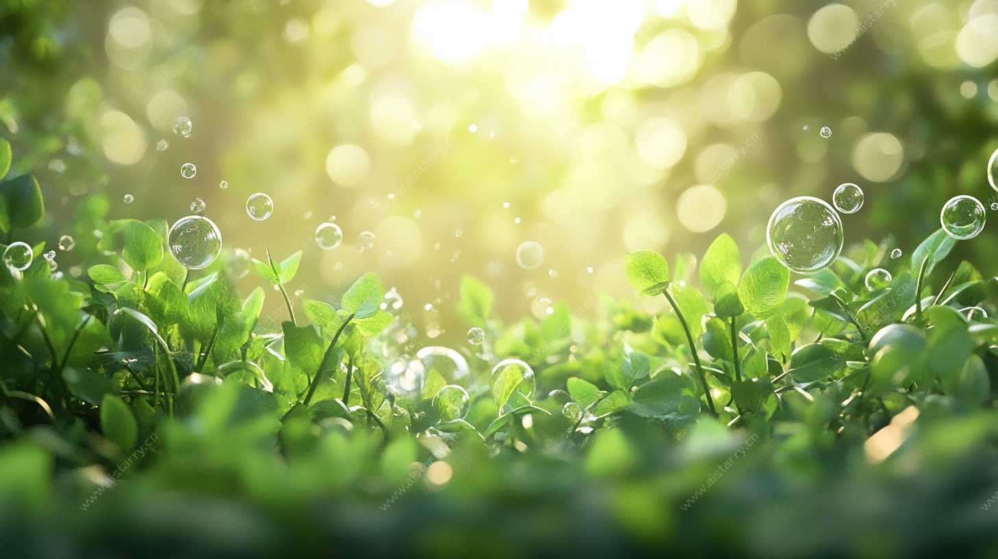 阳光草地间的梦幻气泡