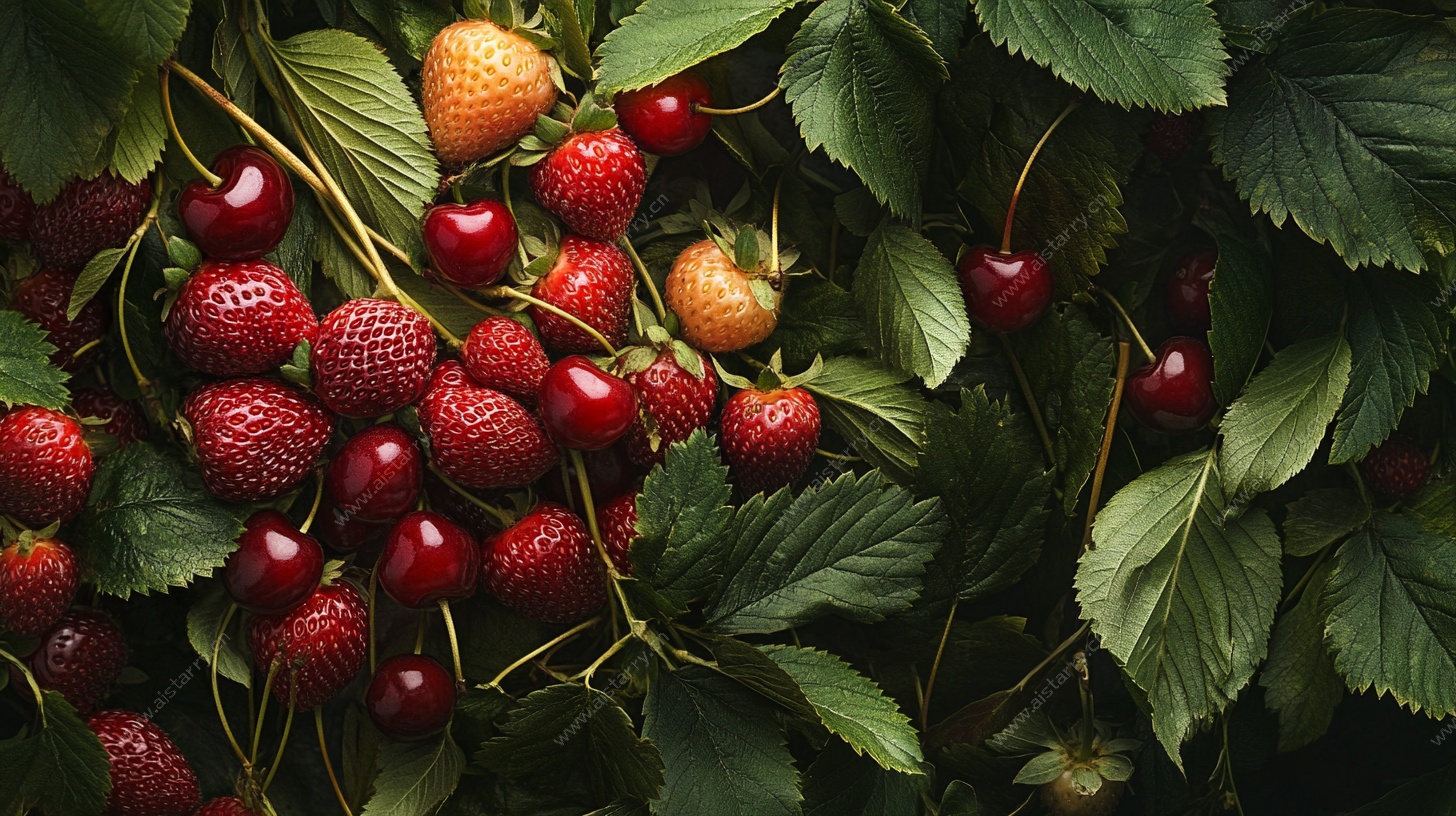 新鲜浆果与绿叶的美妙组合