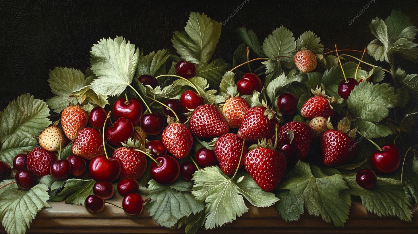 鲜果静物绘 草莓与樱桃