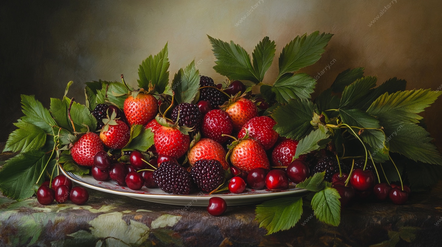 一盘多彩浆果静物图