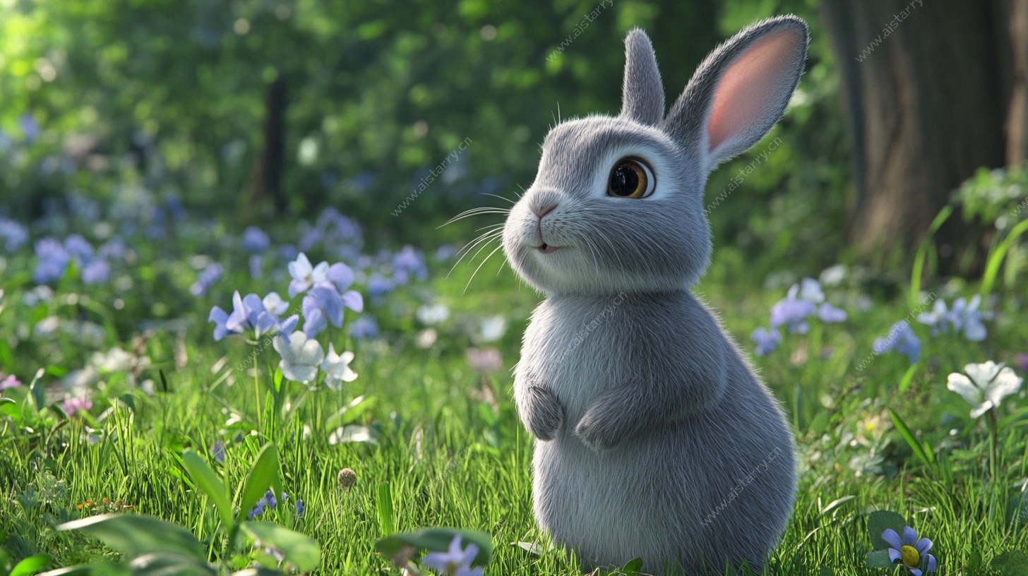 森林中的可爱灰兔