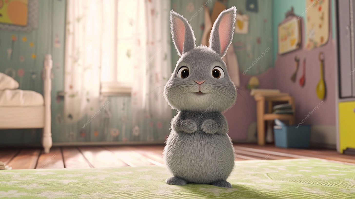 可爱小兔站在温馨房间内