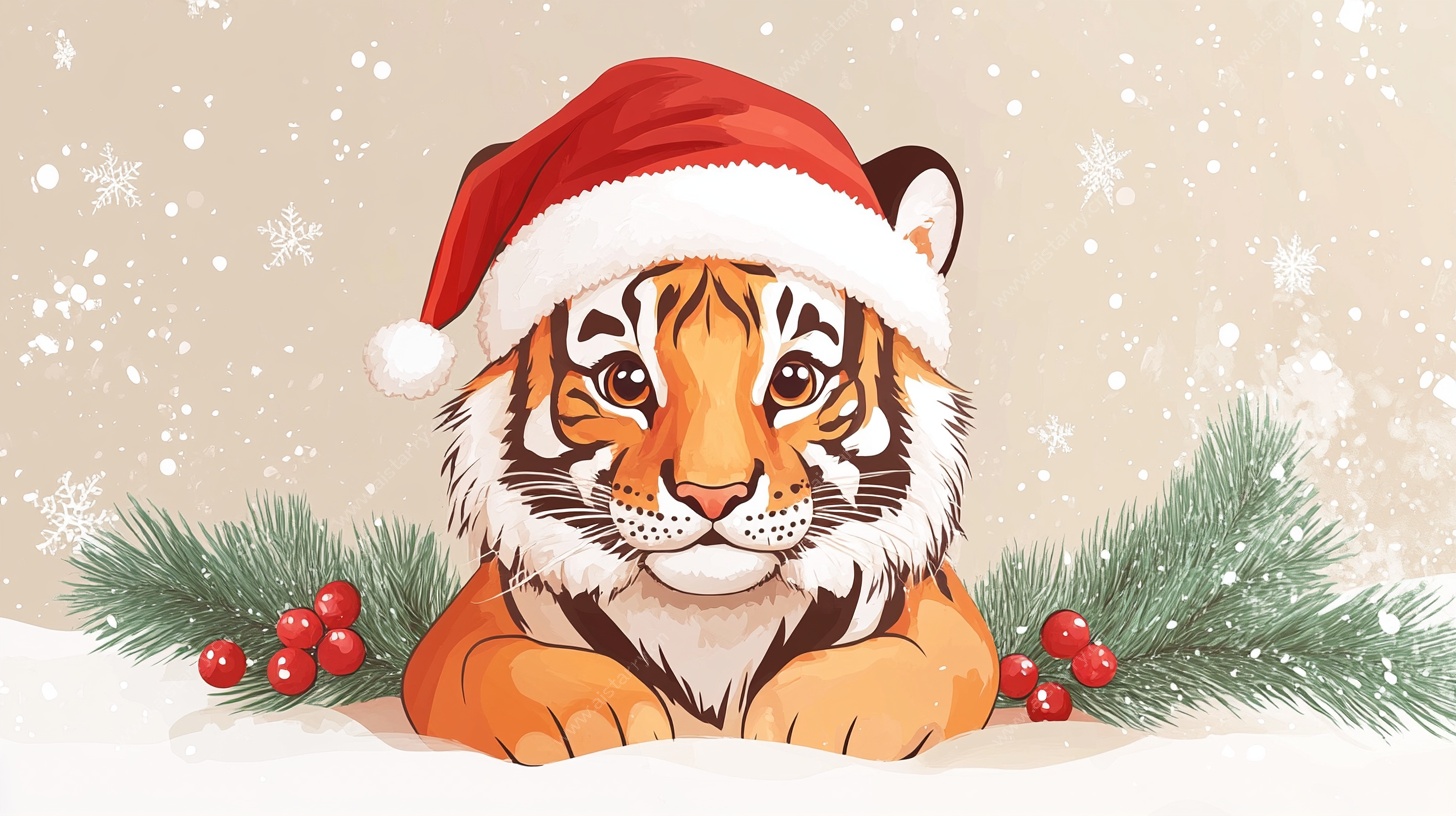 圣诞小老虎萌趣插画