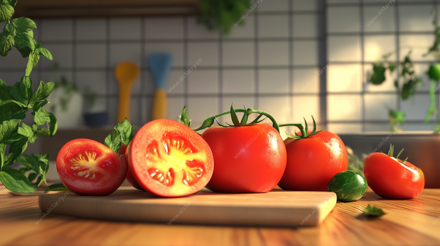 厨房案板上的新鲜番茄