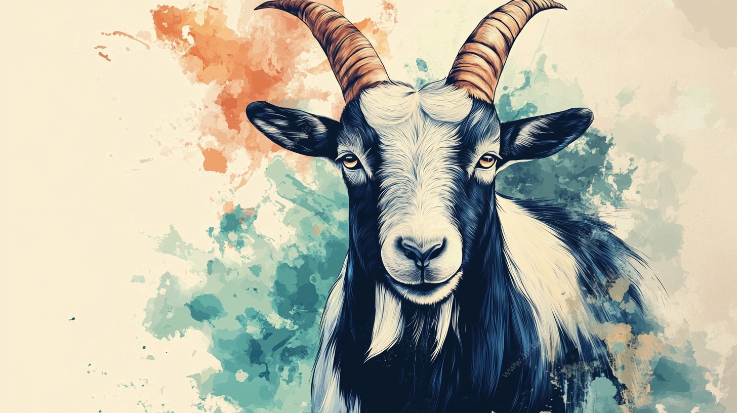 水彩风格山羊肖像画