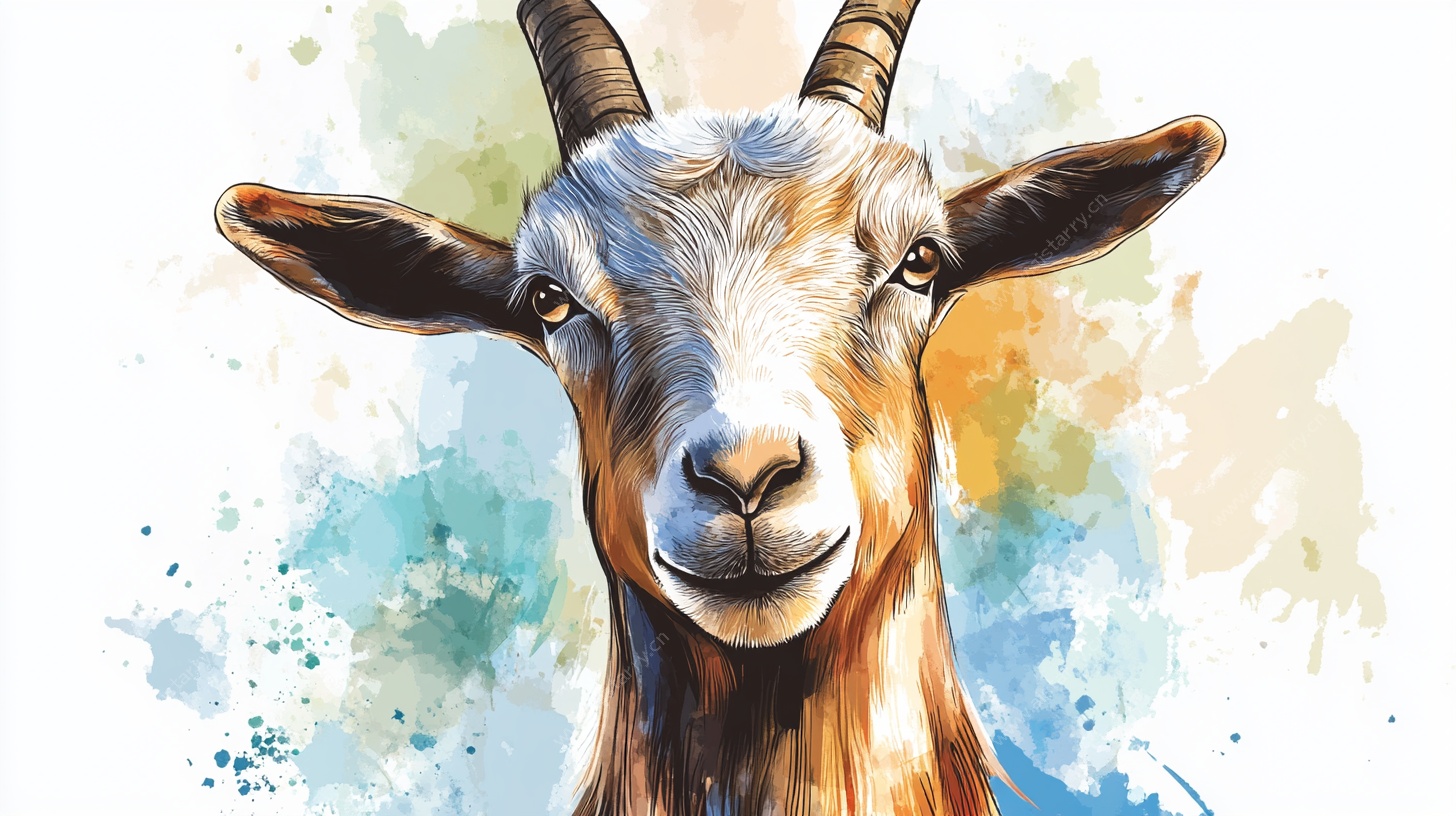 水彩风格山羊头部画像