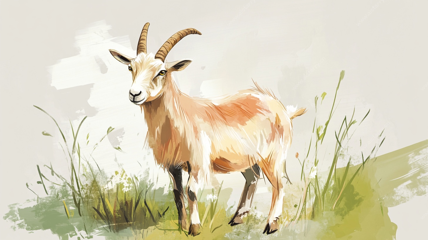 站在草地的山羊插画