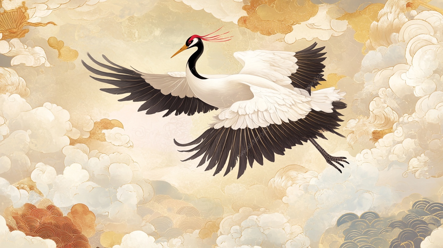 丹顶鹤云海翱翔图