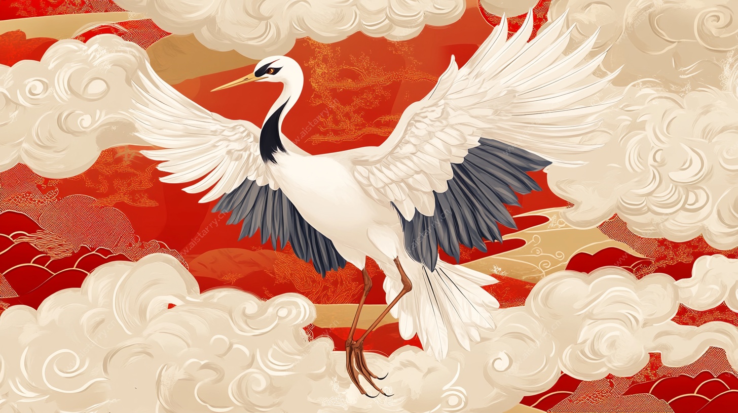 丹顶鹤于云海中展翅翱翔