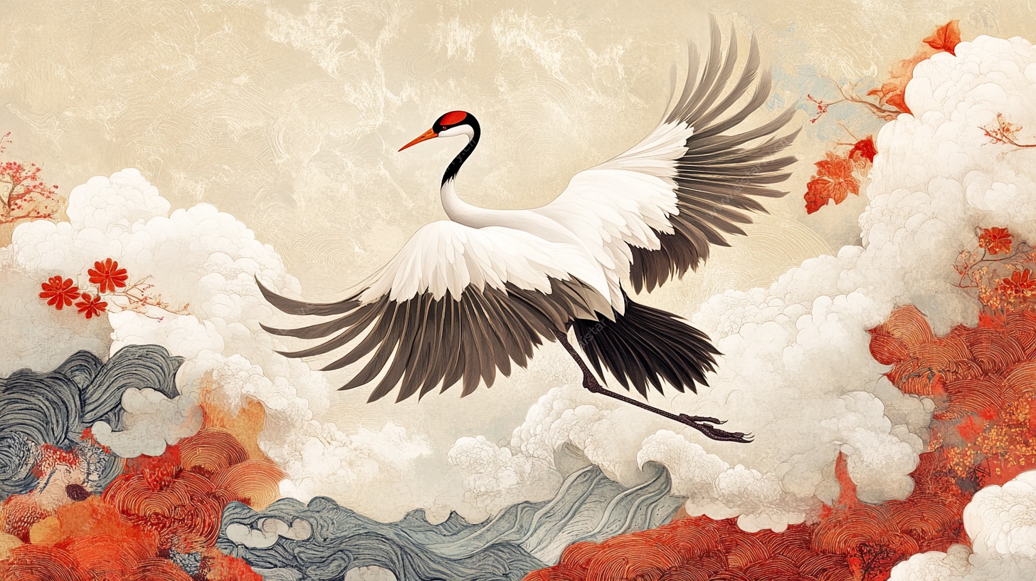 丹顶鹤于云海红叶间翱翔