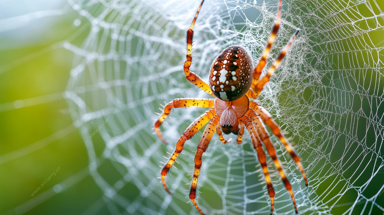 蜘蛛盘踞精美蛛网特写