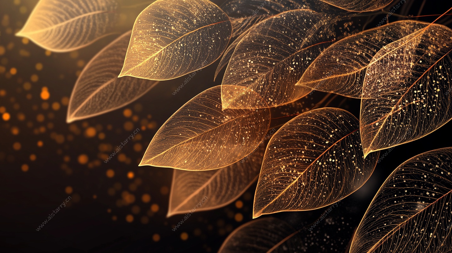 金色透明叶脉梦幻树叶