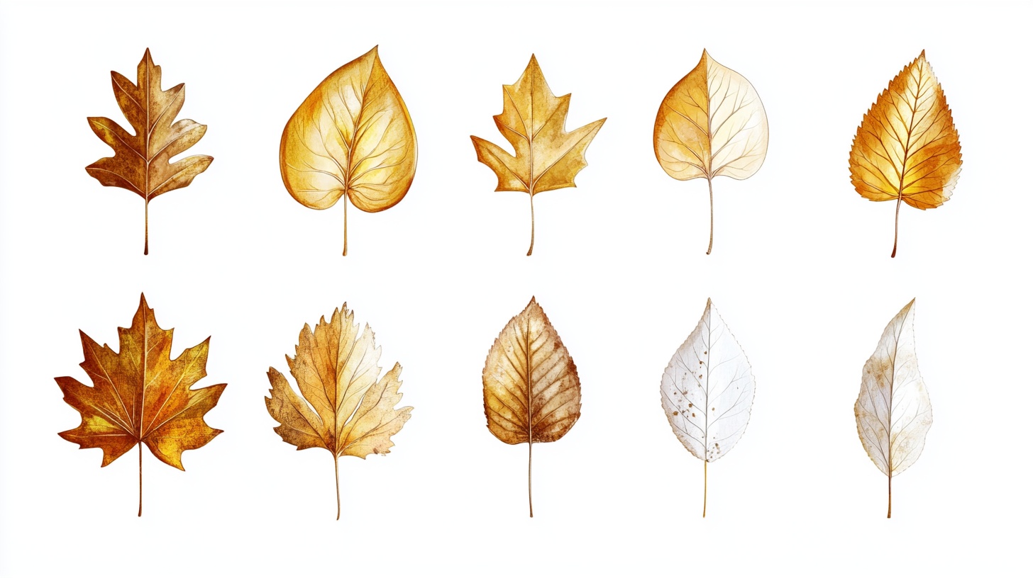 秋季水彩树叶集合