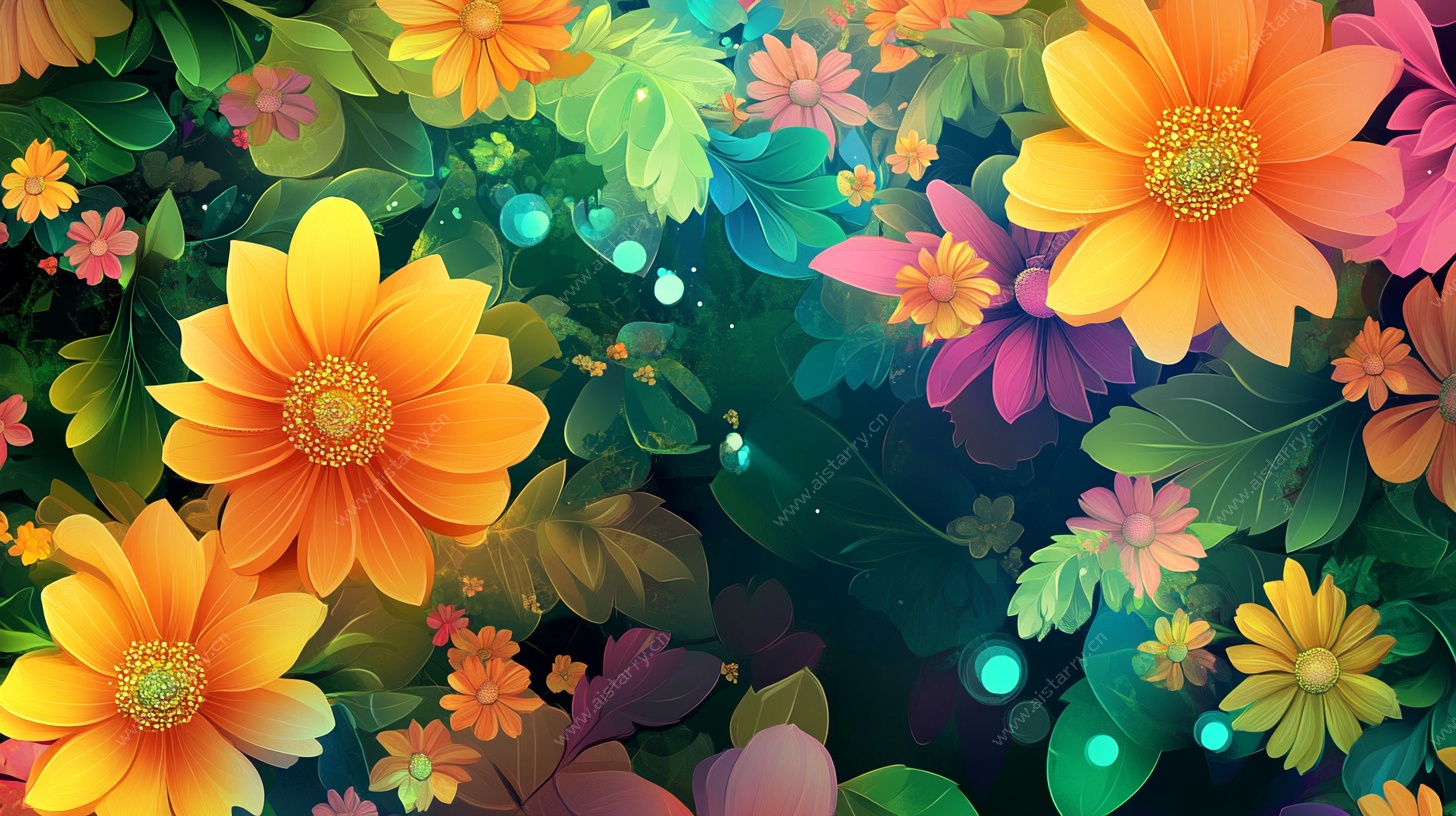 缤纷花卉梦幻背景图