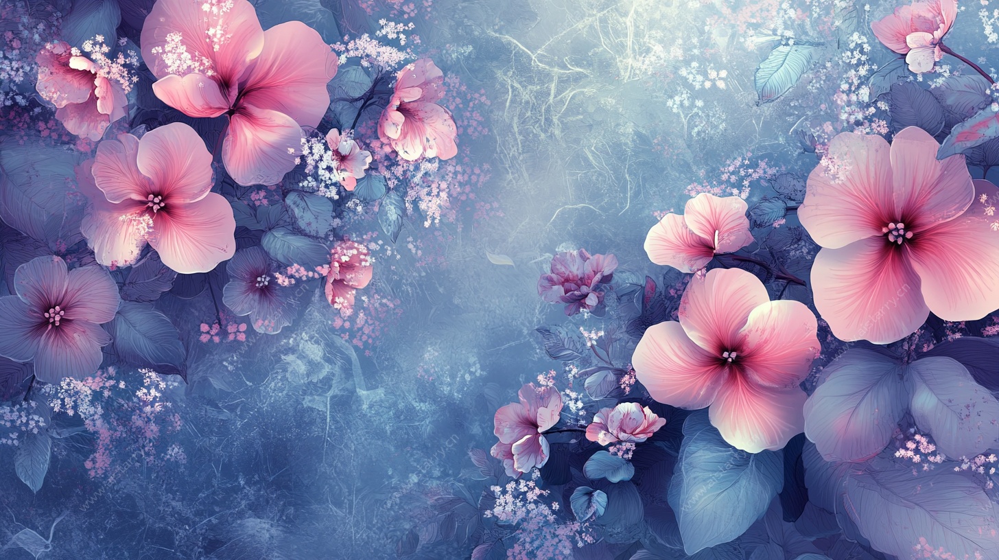 梦幻粉蓝花卉背景图