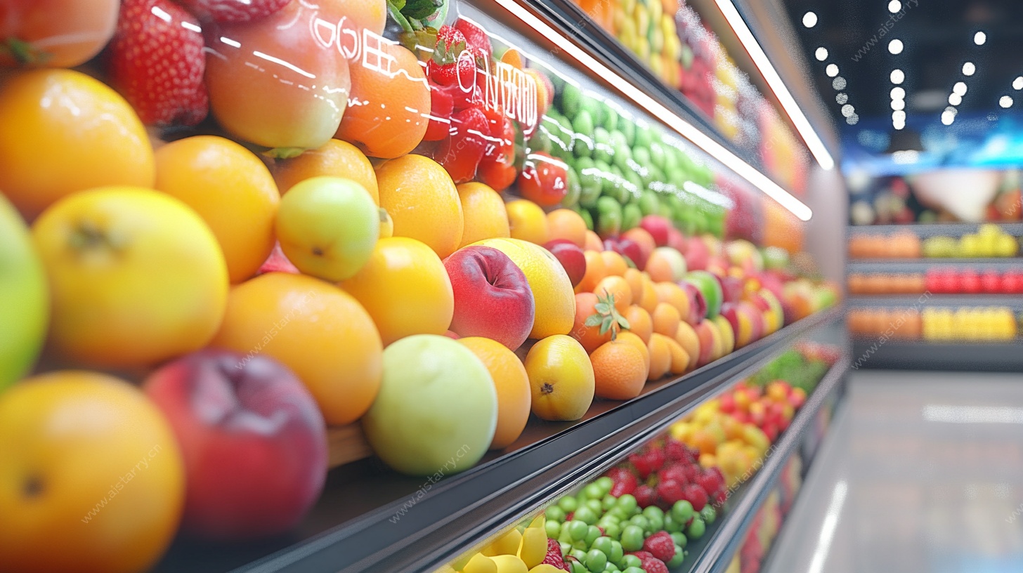 超市水果货架缤纷景象