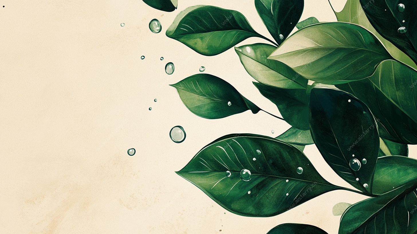 清新绿叶水珠插画