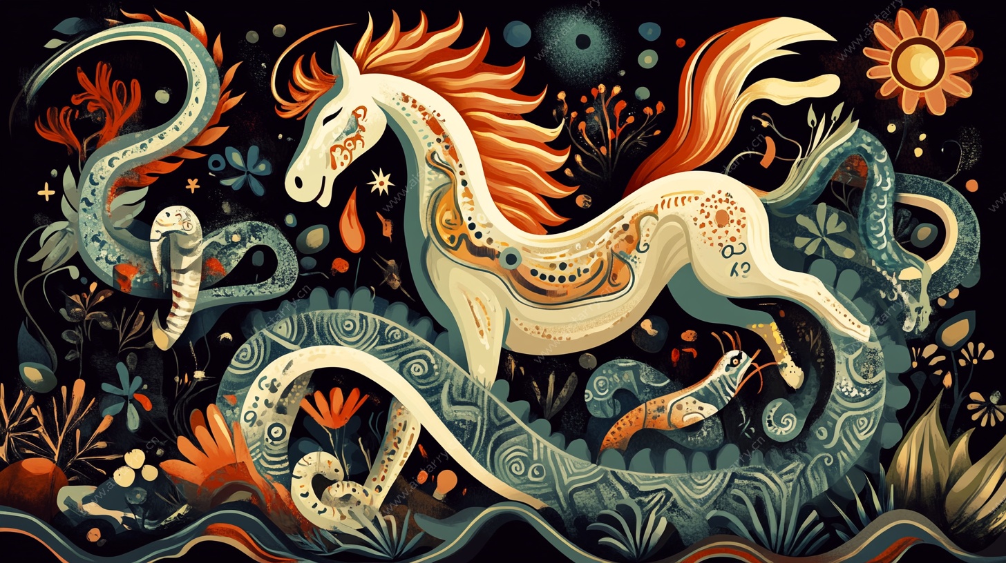 奇幻神话风马蛇共生插画