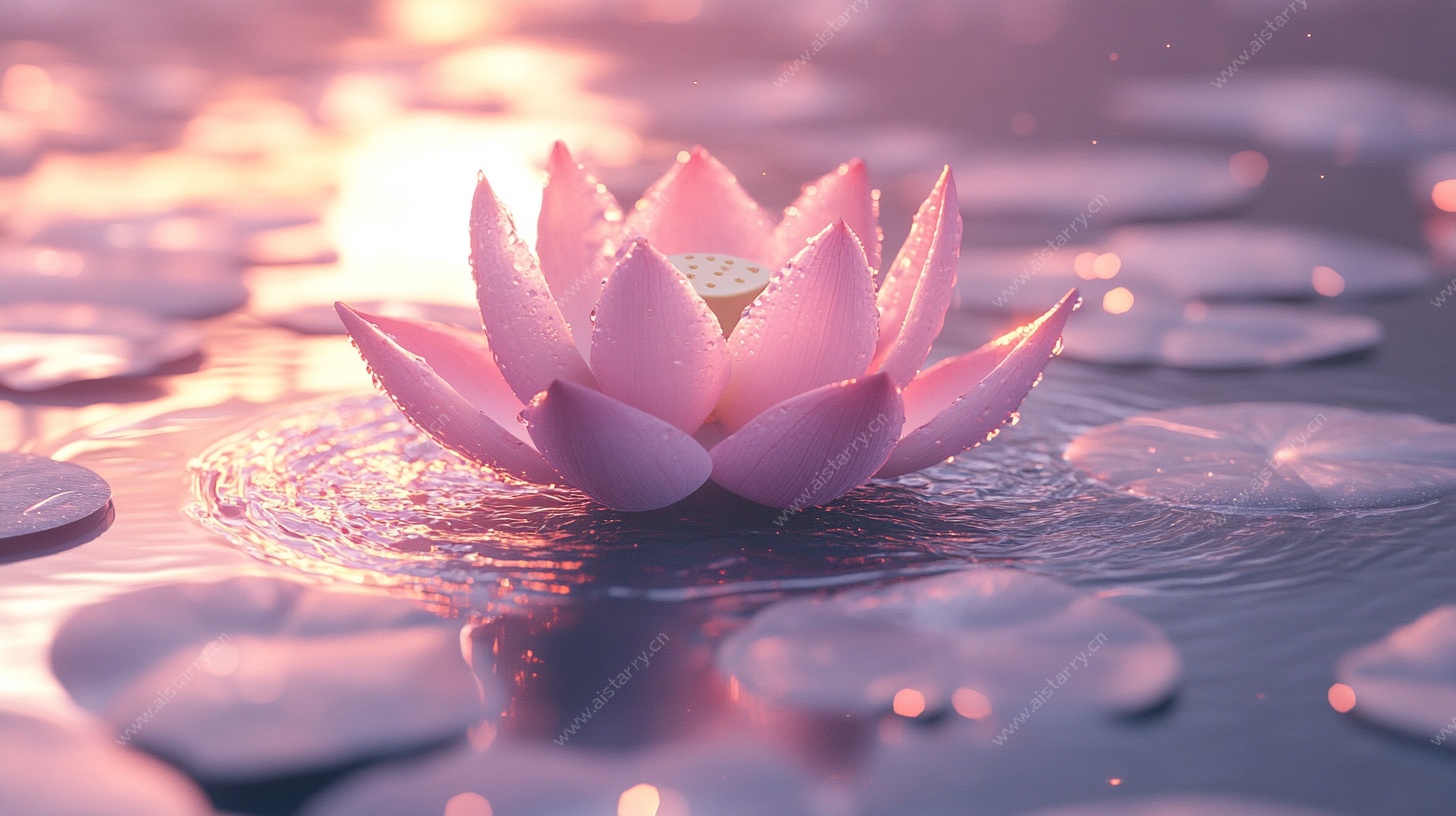 粉色睡莲绽于波光水面