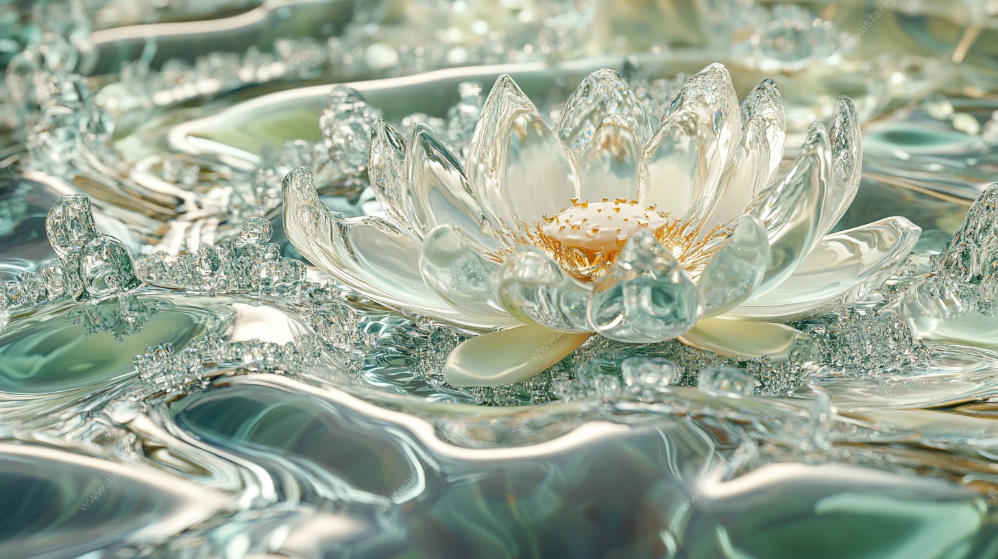 透明莲花浮于水波之上