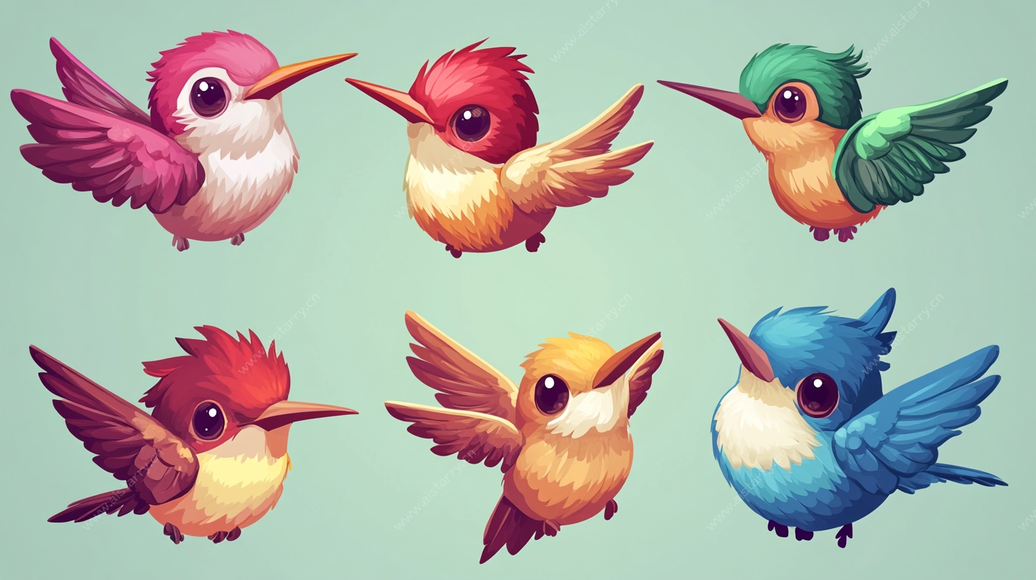 可爱多彩蜂鸟插画集合