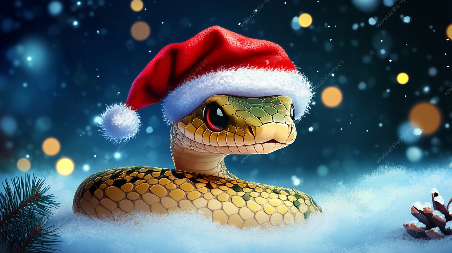 圣诞金蛇贺岁奇幻图景