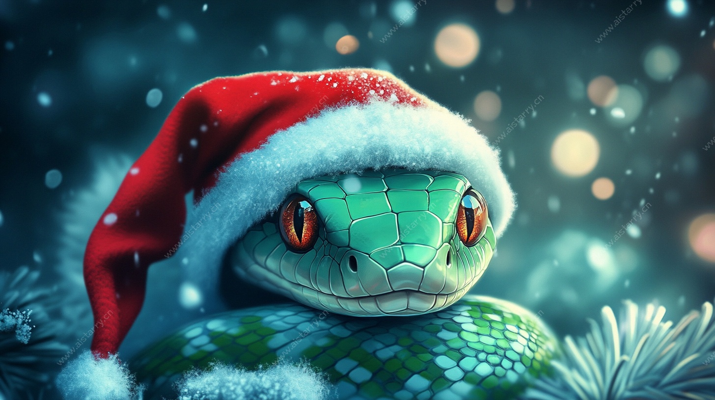 戴圣诞帽的可爱小蛇