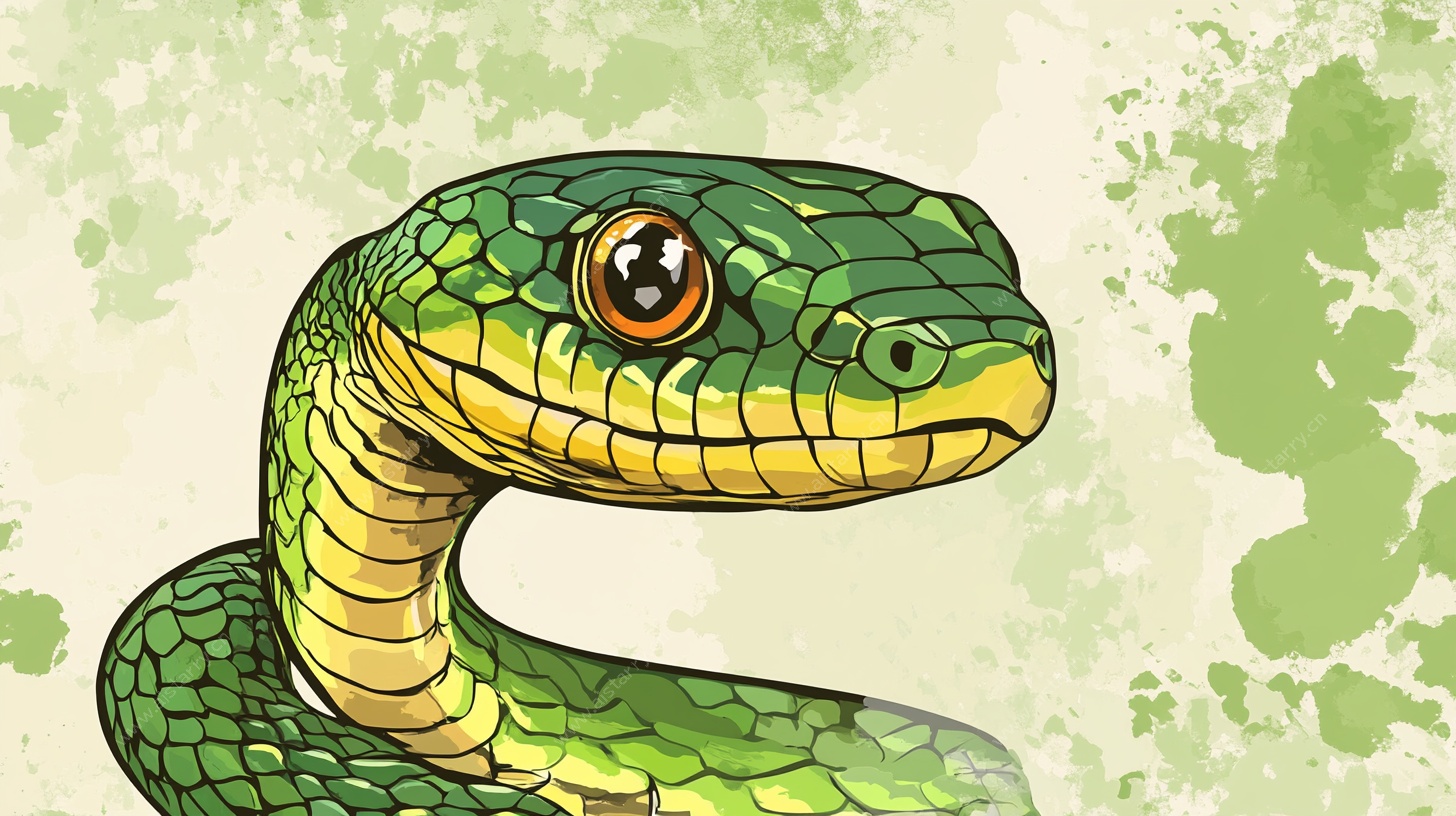 卡通绿蛇头部插画
