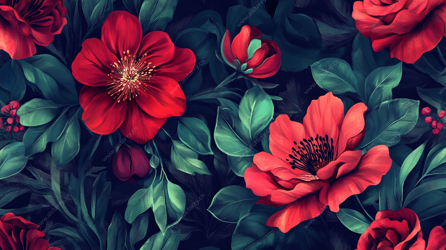 深红花卉图案背景设计