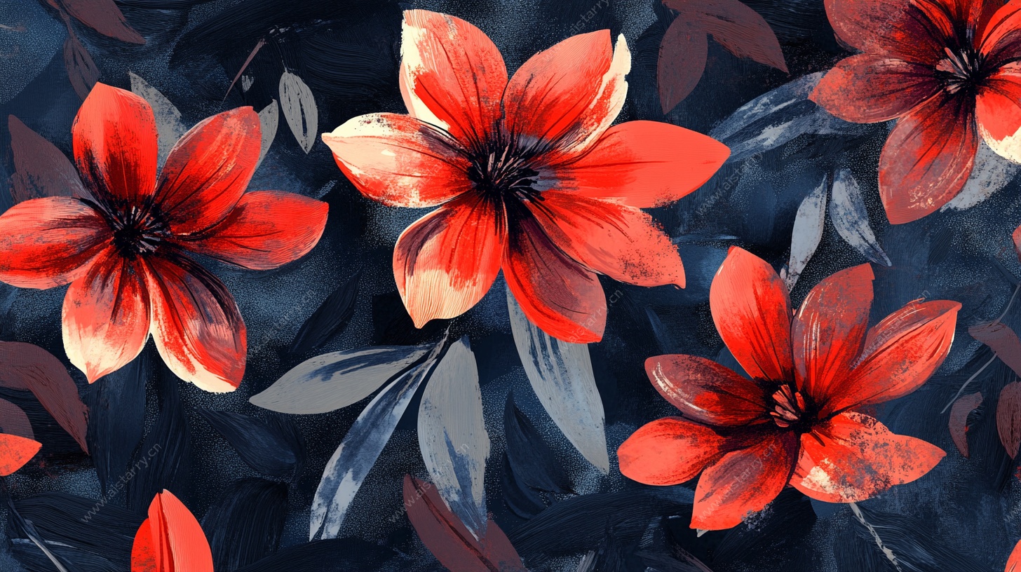 红花朵朵深色背景图案