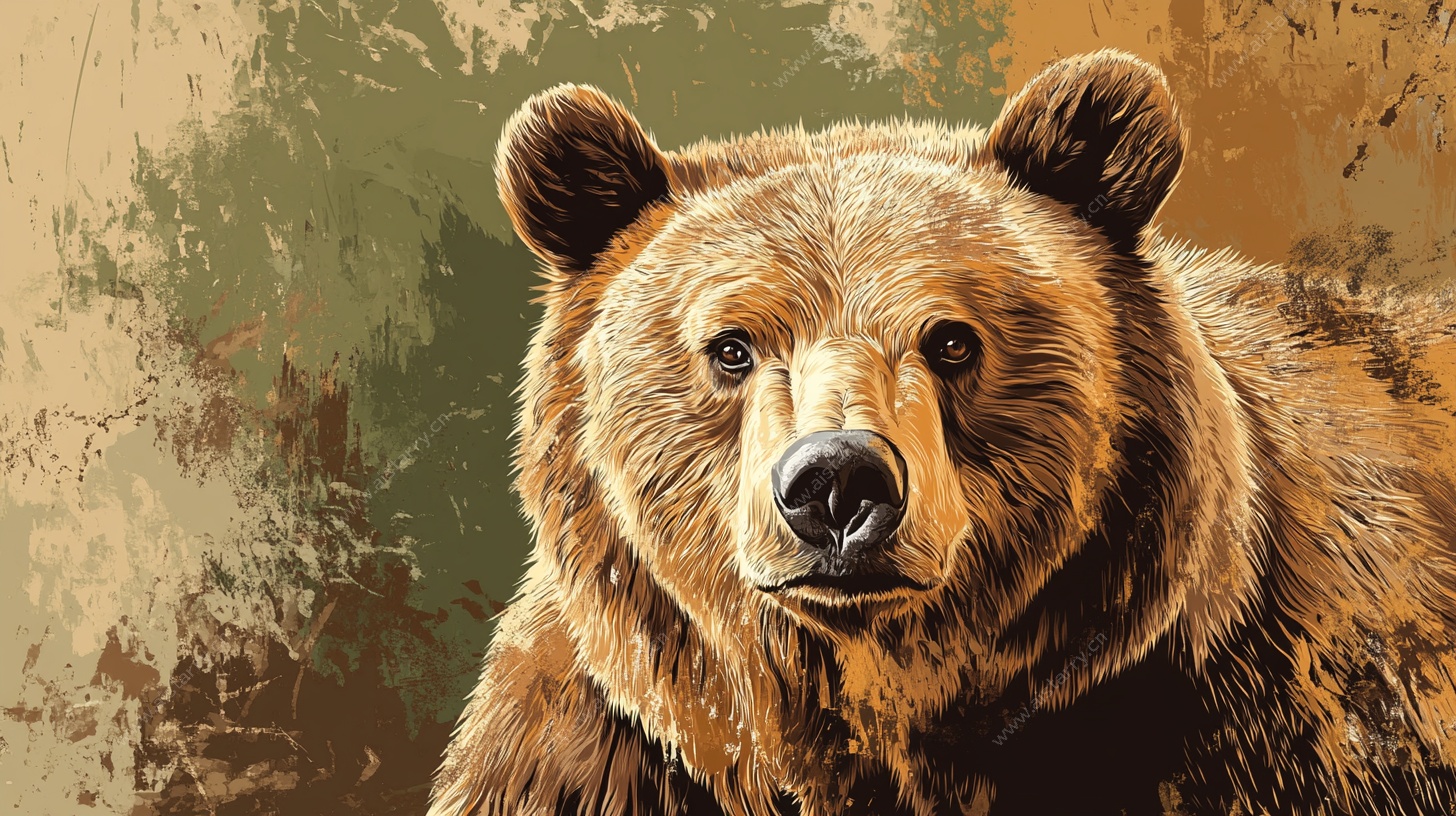棕熊肖像画 复古风展现