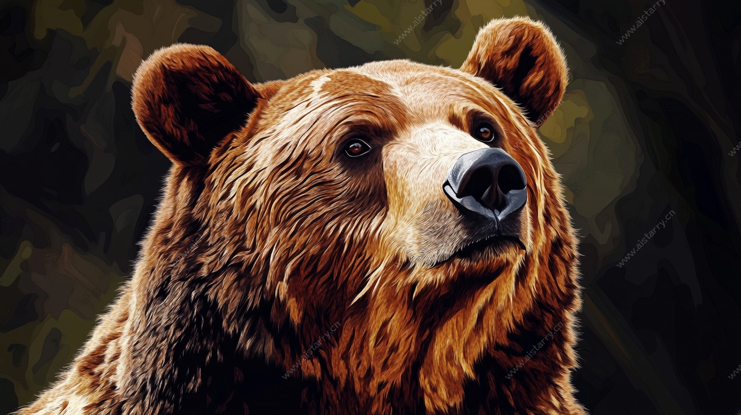 棕熊肖像画 野性与力量