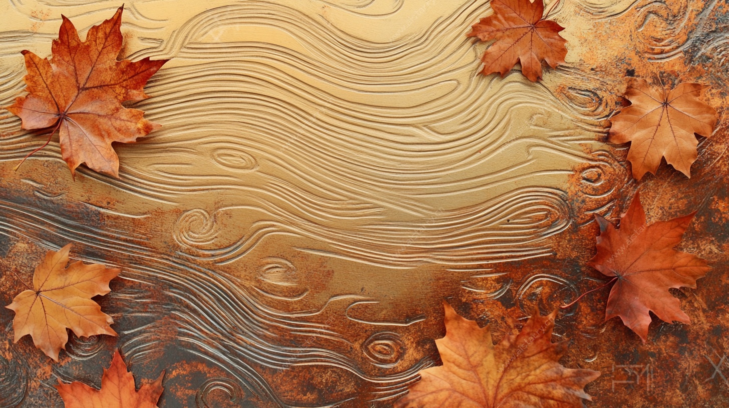 秋叶覆于纹理金属表面