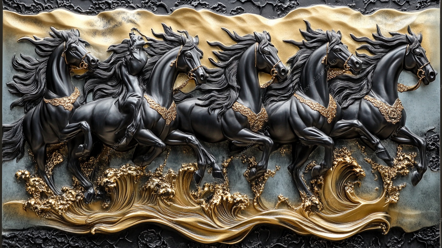 八骏奔腾浮雕艺术作品