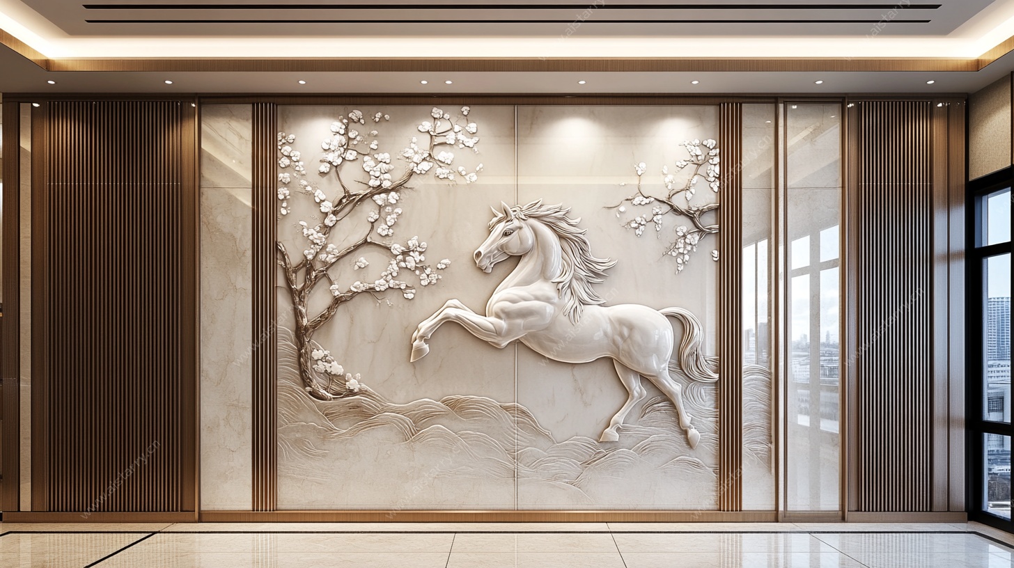 骏马浮雕墙 中式典雅风