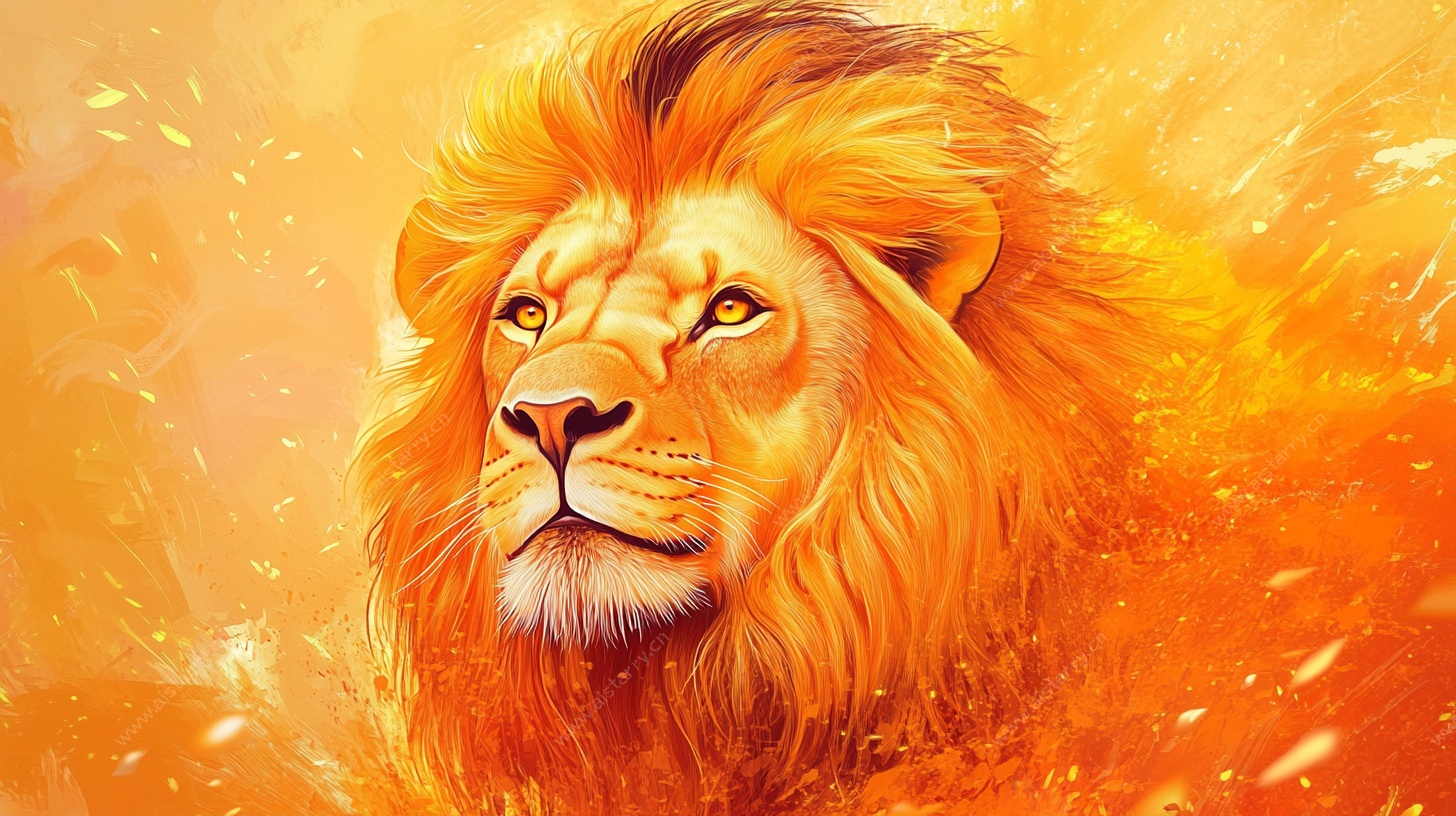 霸气雄狮油画风形象