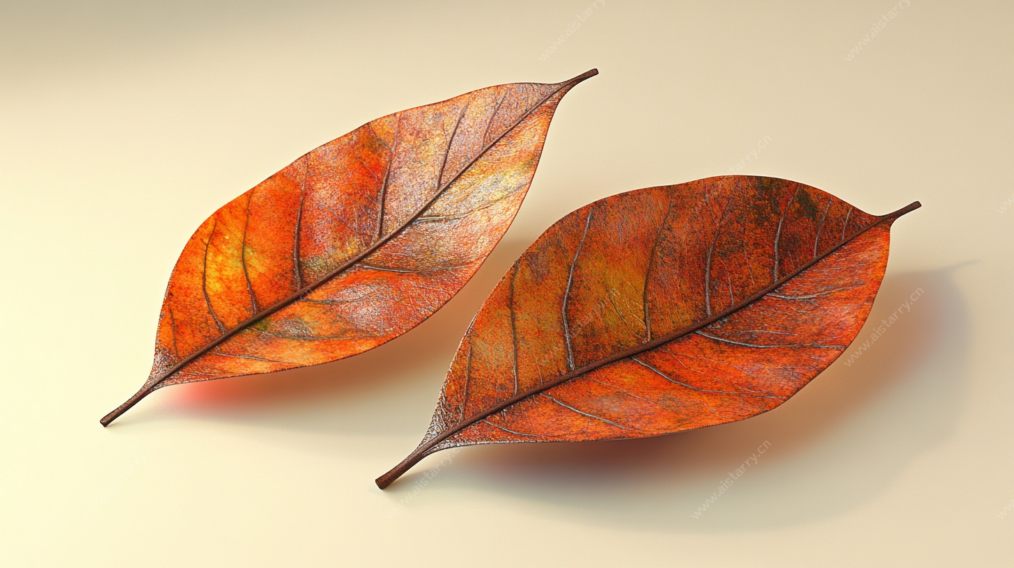 两片斑斓秋叶特写